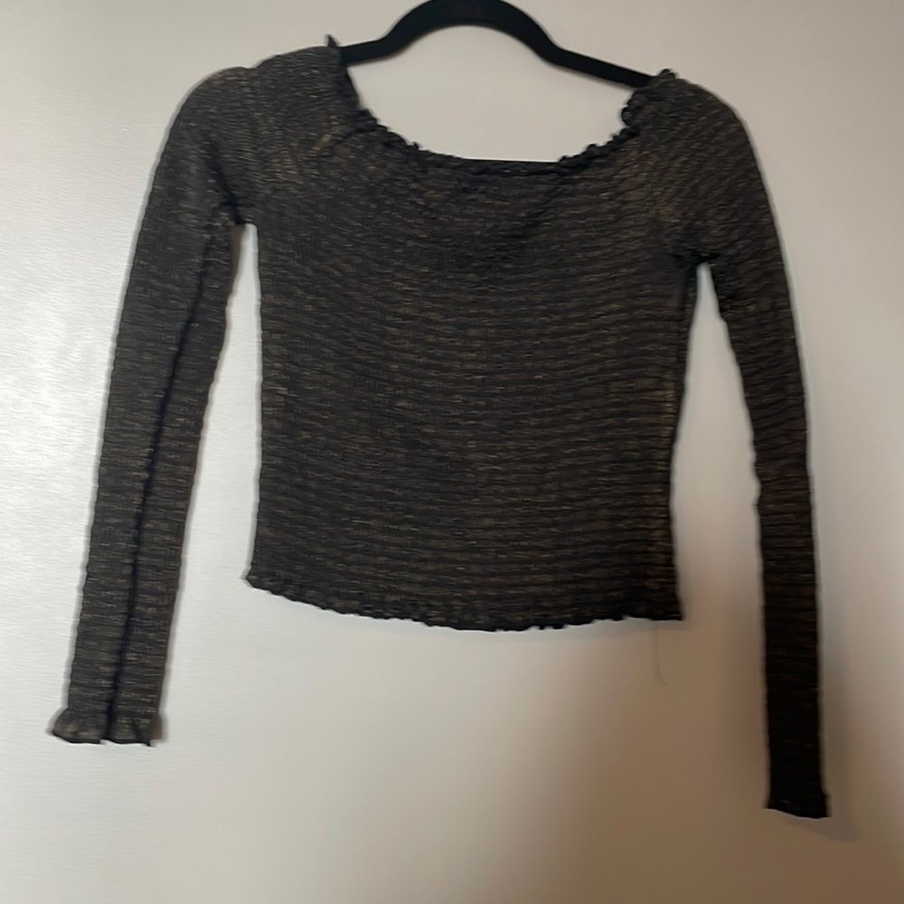 Urban Outfitters Kimchi Blue Gold and Black Shiny Long Sleeve Top Size Medium